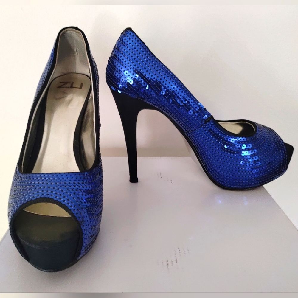 Royal blue sequin pumps